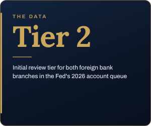 The data: Tier 2 is the initial review tier for both foreign bank branches in the Federal Reserve 2026 master account queue